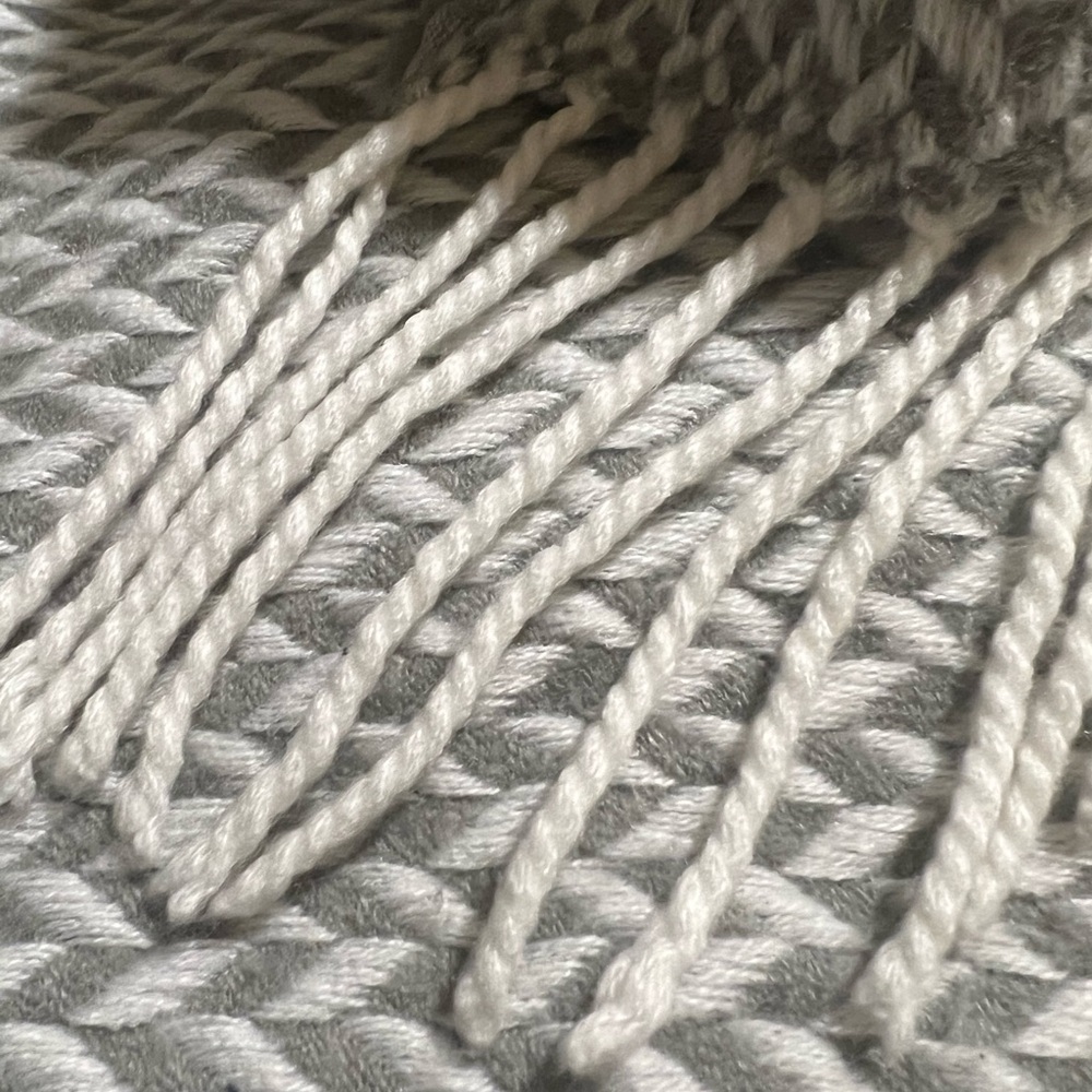 West Elm Gray/White Knit Acrylic Chevron Pattern Throw Blanket - Picture 3 of 5